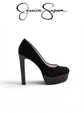 JESSICA SIMPSON NELLAH BLACK SUEDE PLATFORM HEELS NWT SIZE 8.5 SNAKE EMBOSSED